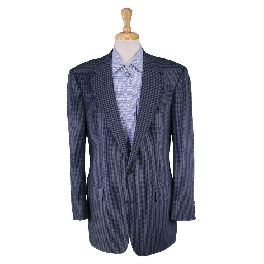 Brooks Brothers Blue/Black Houndstooth 2-Btn Wool Sportcoat Blazer 42L 41L